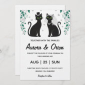 Elegant black cat wedding invitation (Devant / Derrière)
