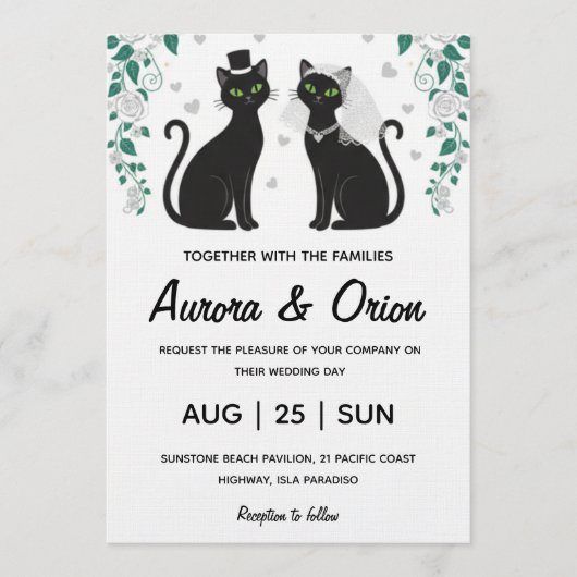 Elegant black cat wedding invitation (Devant)