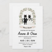 Elegant black cat wedding invitation (Devant / Derrière)