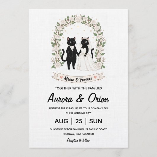 Elegant black cat wedding invitation (Devant)