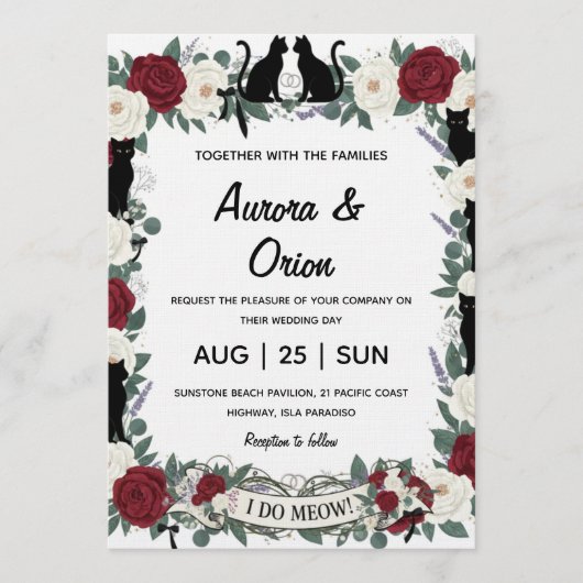 Elegant black cat wedding invitation (Devant)