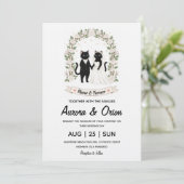 Elegant black cat wedding invitation kaart (Staand voorkant)