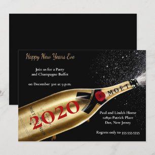 Elegant Black Champagne New Years Eve Party Kaart