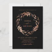 Elegant Black Chic Roos Gold Wreath Wedding Kaart (Voorkant)