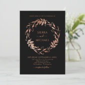 Elegant Black Chic Roos Gold Wreath Wedding Kaart (Staand voorkant)