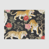 Elegant Black Chinoiserie Tiger and Peony Pattern Tissuepapier (Voorkant)
