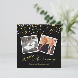 Elegant Black Confetti 50th Wedding Jubileum Kaart