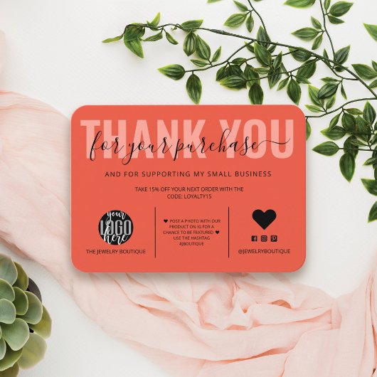 Elegant Black Coral Script Logo Klant Bedankt Visitekaartje