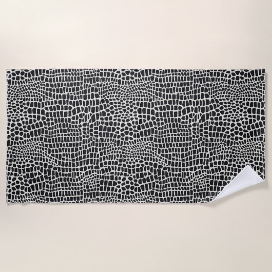Elegant Black Crocodile Print Beach Towel Strandlaken (Voorkant)