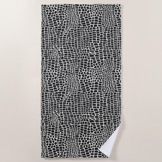 Elegant Black Crocodile Print Beach Towel Strandlaken (Voorkant)