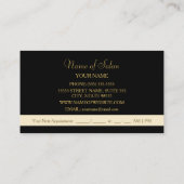 Elegant Black Curls Faux Gold Scissors Hair Salon Afsprakenkaartje (Achterkant)