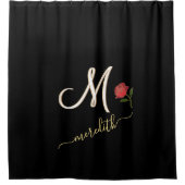 Elegant Black Custom Monogram Name Red Rose Douchegordijn (Voorkant)