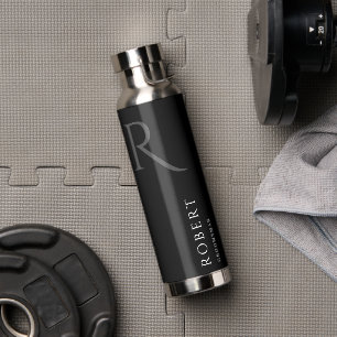 Elegant Black Custom Name & Monogram Water Flacon Waterfles