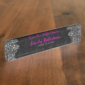 Elegant Black Damascus Silver Metallic  kant Naambordje (Zijkant)