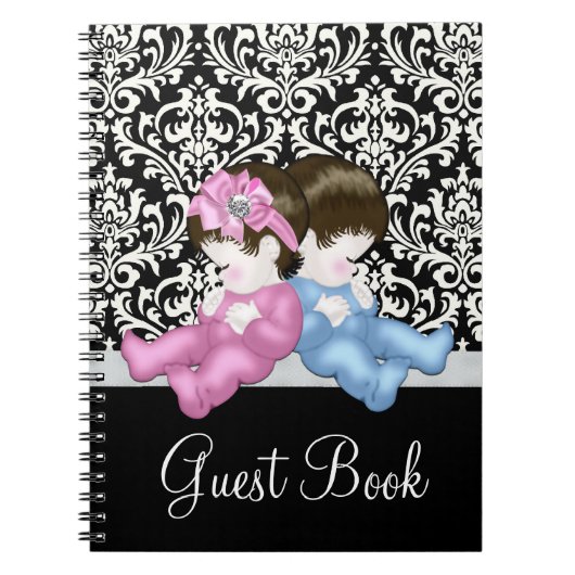 Elégant Black Damask Baby shower Livre d'invité (Devant)