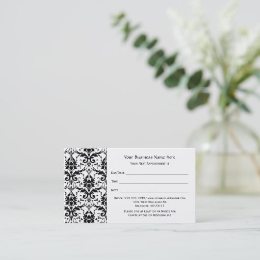 Elegant Black Damask Pattern Salon Appointment Afsprakenkaartje (Staand voorkant)