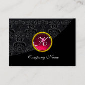 ELEGANT BLACK DAMASK PINK RUBY GEMSTONE MONOGRAM VISITEKAARTJE (Achterkant)