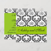 Elegant Black Damask Wedding Invitation Green Kaart (Voorkant / Achterkant)