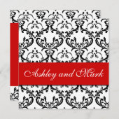 Elegant Black Damask Wedding Invitation Red Kaart (Voorkant / Achterkant)