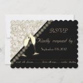 Elegant Black, Damask Wedding RSVP-kaart Kaart (Voorkant)