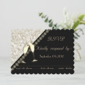 Elegant Black, Damask Wedding RSVP-kaart Kaart (Staand voorkant)