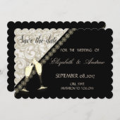 Elegant Black, Damask Wedding Save the date (Voorkant / Achterkant)