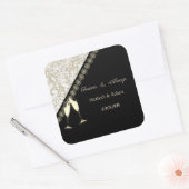 Elegant Black, Damask Wedding Vierkante Sticker (Envelop)