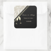 Elegant Black, Damask Wedding Vierkante Sticker (Tas)