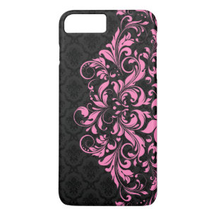 Elegant Black Damaskers & Roze Lace iPhone 8 Plus / 7 Plus Hoesje
