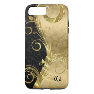 Elegant Black Dammaskers Gold Swirls iPhone 8 Plus / 7 Plus Hoesje