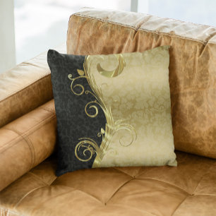 Elegant Black Dammaskers Gold Swirls Kussen