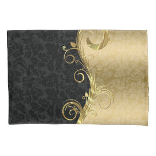 Elegant Black Dammaskers Gold Swirls Kussensloop