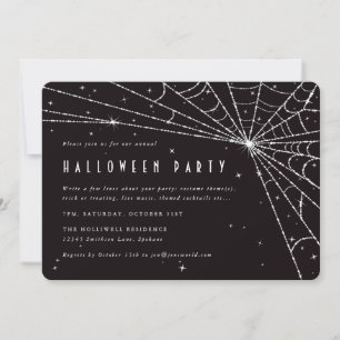 Elegant Black Diamond Spider Web Halloween Party Kaart