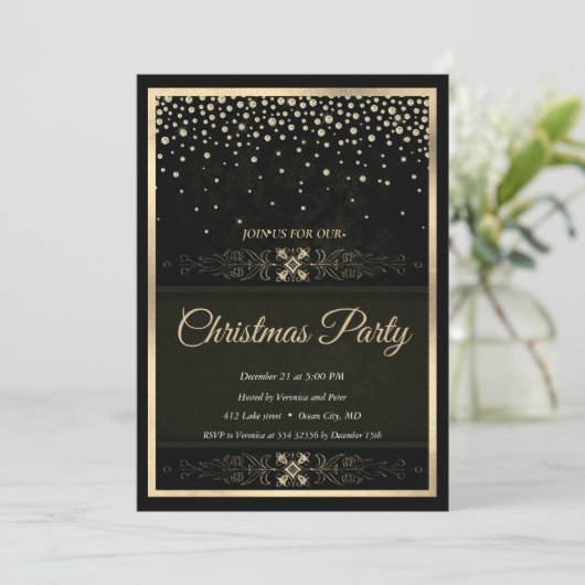 Elegant Black Diamonds Lijst Kerst Kaart (Staand voorkant)