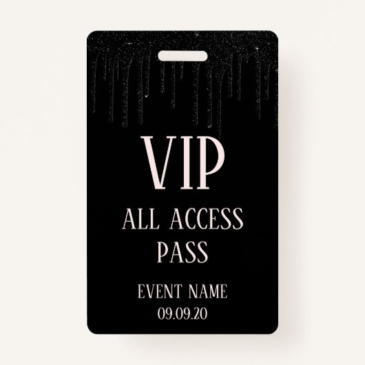 Elegant Black Driving Glitter VIP Access Event Badge (Voorkant)