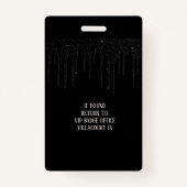 Elegant Black Driving Glitter VIP Access Event Badge (Achterkant)