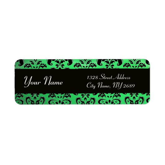 ELEGANT BLACK EMERALD GREEN DAMASK ETIKET (Voorkant)