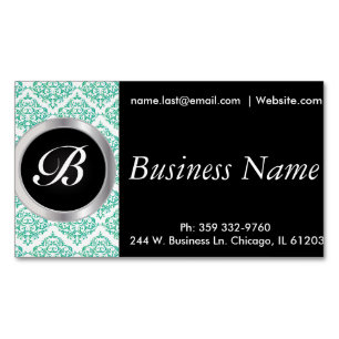 Elegant Black en Blauwgroen Damask Magnetisch Visitekaartje