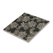 Elegant Black en Cream Florals en Damask Tegeltje (Zijkant)