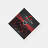 Elegant Black en Deep Red Floral Pattern Servetten (Hoek)
