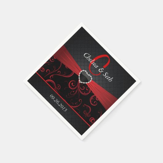 Elegant Black en Deep Red Floral Pattern Servetten (Hoek)