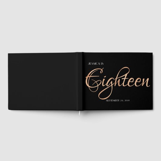 Elegant Black en Gold 18e verjaardag Gastenboek (Volledig)