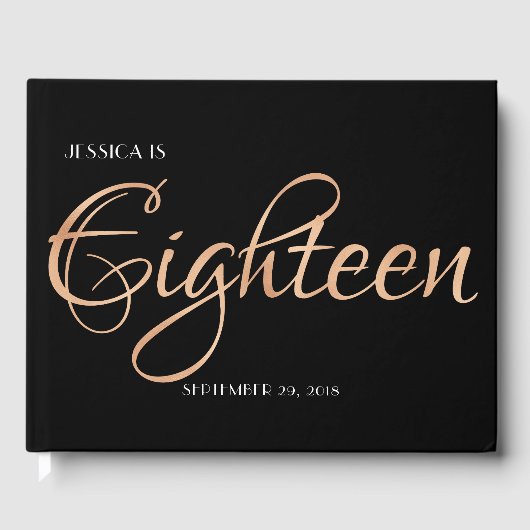 Elegant Black en Gold 18e verjaardag Gastenboek (Voorkant)