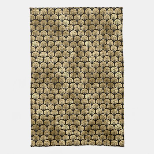 Elegant Black en Gold 1920s Art Deco  Theedoek (Verticaal)