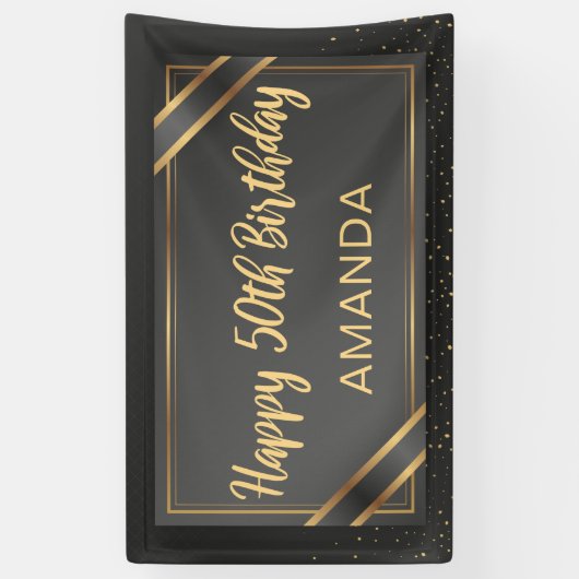 Elegant Black en Gold 50e verjaardag Spandoek (Verticaal)