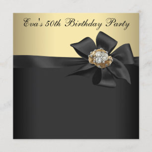 Elegant Black en Gold 50th Birthday Party Kaart