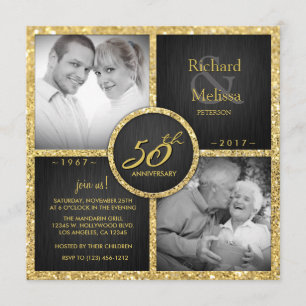 Elegant Black en Gold 50th Wedding Jubileum Kaart