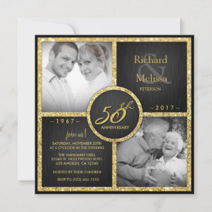 Elegant Black en Gold 50th Wedding Jubileum Kaart