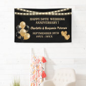 Elegant Black en Gold 50th Wedding Jubileum  Spandoek (Insitu)