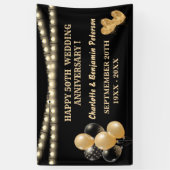 Elegant Black en Gold 50th Wedding Jubileum  Spandoek (Verticaal)